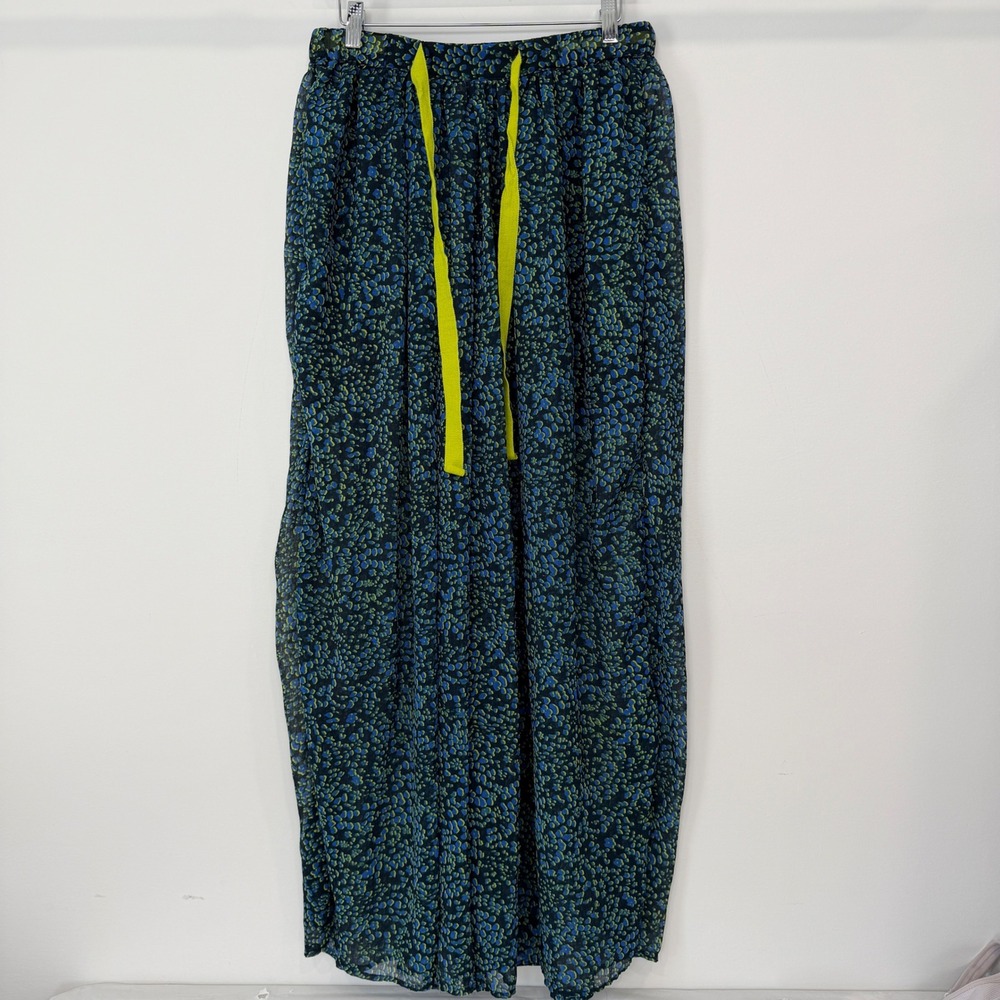 Free People Intimately Sheer Wide Leg Pants Blue Green Floral Print Medium